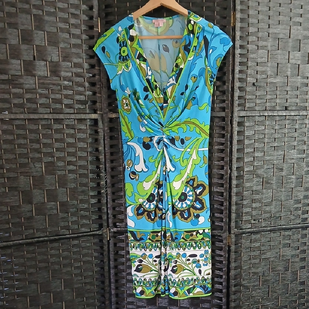Musette Retro Print Turquoise Dress SZ6